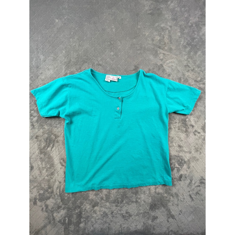 A State of Mind Turquoise‎ Henley Top Size Medium Short Sleeve Button Neck